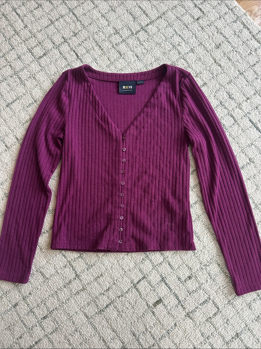 Maeve Plum Ribbed Henley Top